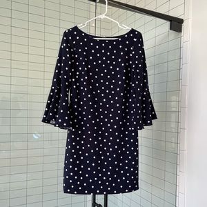 Eliza J Blue & White Polka Dot Flare sleeve dress